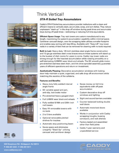 Caddy Corp STA-R Soiled Tray Accumulators