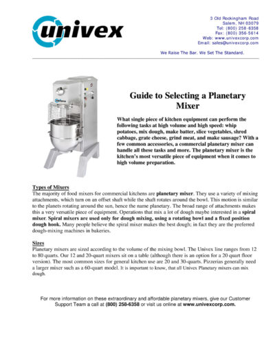 Univex Planetary Mixer Guide